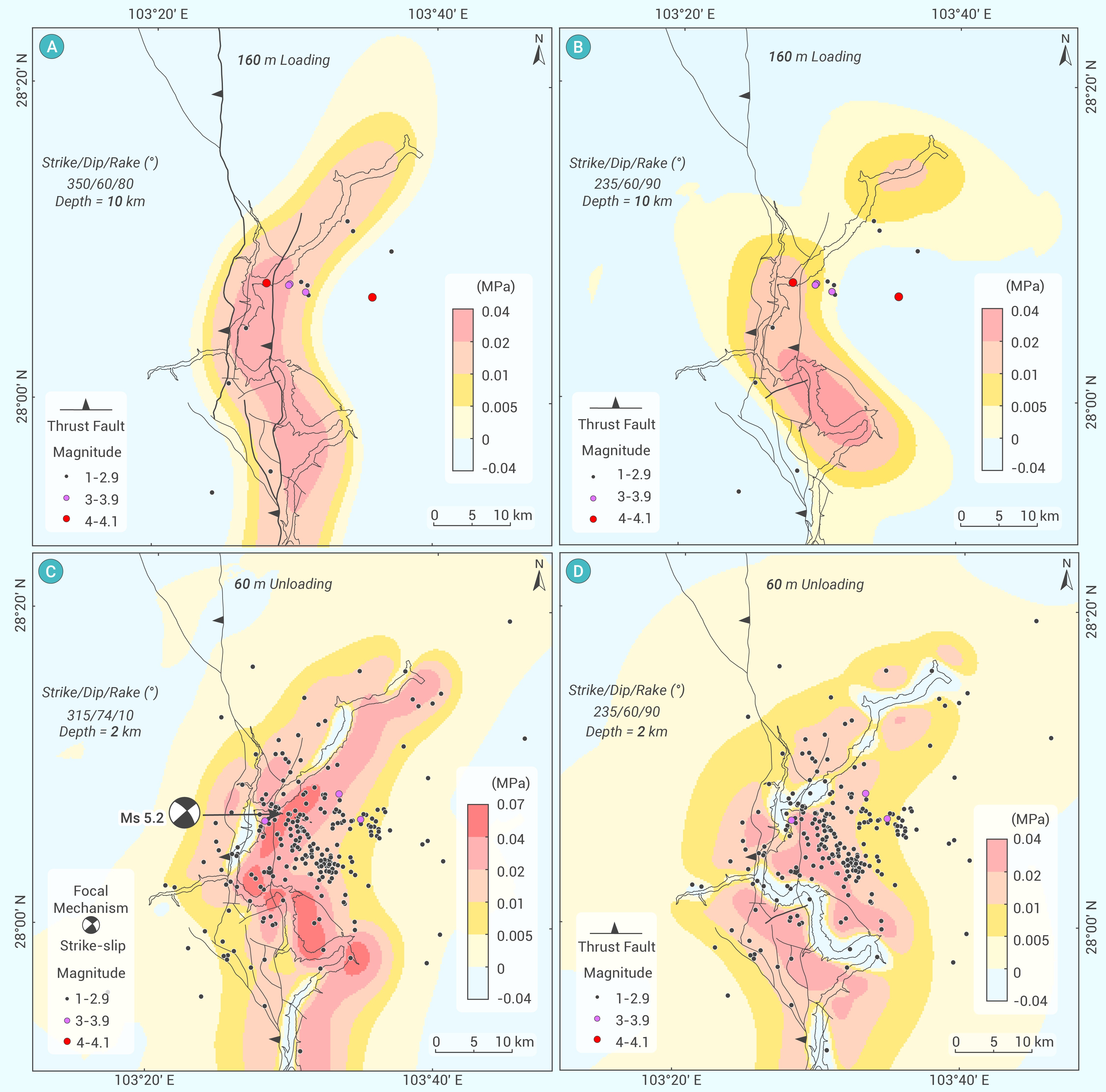 Crustal response to water loads and expansion of triggered